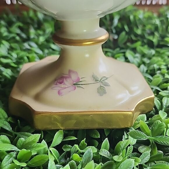 Vintage Porcelain Floral Pitcher Vase With Gold Tone Accent Coquette Bridal - Picture 13 of 17